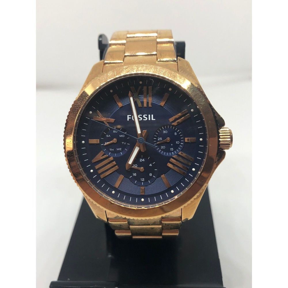 Fossil AM566 Unisex Stainless Steel Analog Blue Dial Quartz Genuine Watch RK370